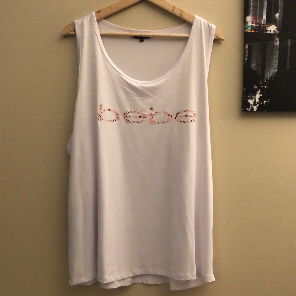 NWT Plus Size BEBE Sport Printed Logo Design Active Wear Tank Top in White - 3X
